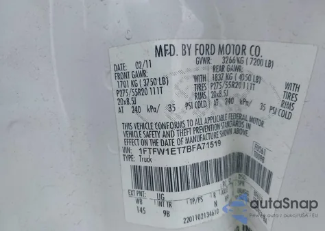 2011 Ford F-150 Platinum from USA, damaged, VIN 1FTFW1ET7BFA71519